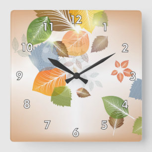 Niedliche Pastellfarben Herbstleaves Quadratische Wanduhr