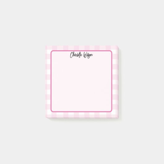 Niedliche Pastellfarben Pink Gingham Pattern Hinwe Post-it Klebezettel (Vorderseite)