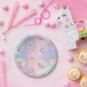 Niedliche Pastellfarben Unicorns Regenbogen Donuts Pappteller (Party)