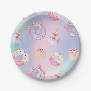 Niedliche Pastellfarben Unicorns Regenbogen Donuts Pappteller