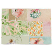 Niedliche pastellfarbene Aquarellblumen und Illust Große Geschenktüte (Vorderseite)