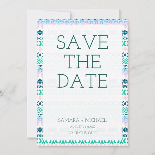 Niedliche pastellfarbene Kunstmuster Save The Date (Vorderseite)