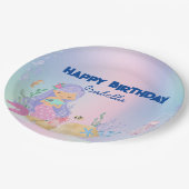 Niedliche pastellfarbene Meerjungfrau Rainbow Gebu Pappteller (Schrägansicht)