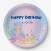 Niedliche pastellfarbene Meerjungfrau Rainbow Gebu Pappteller (Vorderseite)