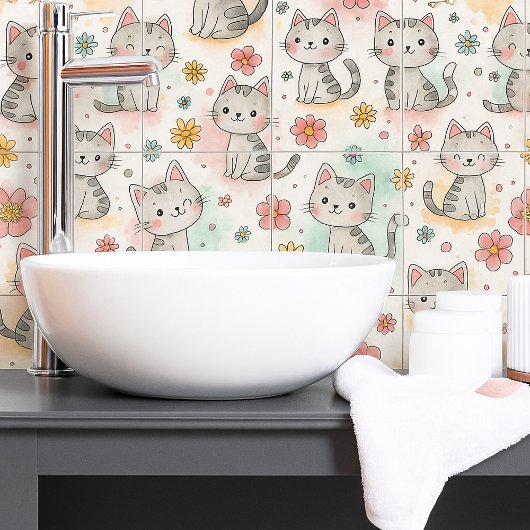 Niedliche Pastellkatze Kawaii, nahtlos Fliese