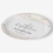 Niedliche Pastellrosa-Blumenbaby-Taufe Pappteller (Schrägansicht)