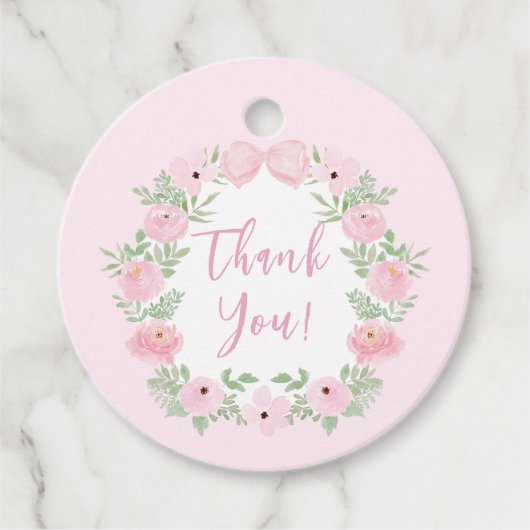 Niedliche pastellrosa Blumendusche Danke Geschenkanhänger (Vorderseite)