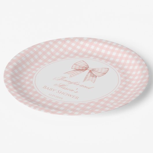 Niedliche pastellrosa Bugband Babydusche Pappteller (Schrägansicht)