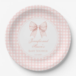 Niedliche pastellrosa Bugband Babydusche Pappteller