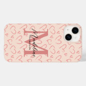 Niedliche Pastellrosa Herz-Muster-Script Monogram Case-Mate iPhone Hülle (Rückseite (Horizontal))
