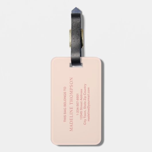 Niedliche Pastellrosa Herz-Muster-Script Monogram Gepäckanhänger (Rückseite vertikal)