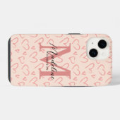 Niedliche Pastellrosa Herz-Muster-Script Monogram iPhone Hülle (Rückseite (Horizontal))