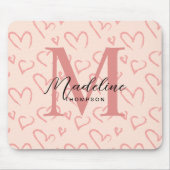 Niedliche Pastellrosa Herz-Muster-Script Monogram Mousepad (Vorne)