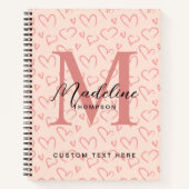 Niedliche Pastellrosa Herz-Muster-Script Monogram Notizblock (Vorderseite)