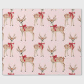 Niedliche Pastellrosa mit Hirsch und Rotem Bow Geschenkpapier (Flach)