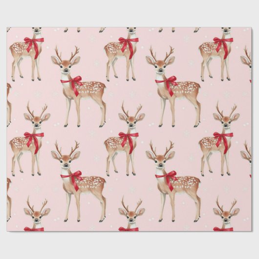 Niedliche Pastellrosa mit Hirsch und Rotem Bow Geschenkpapier (Flach)