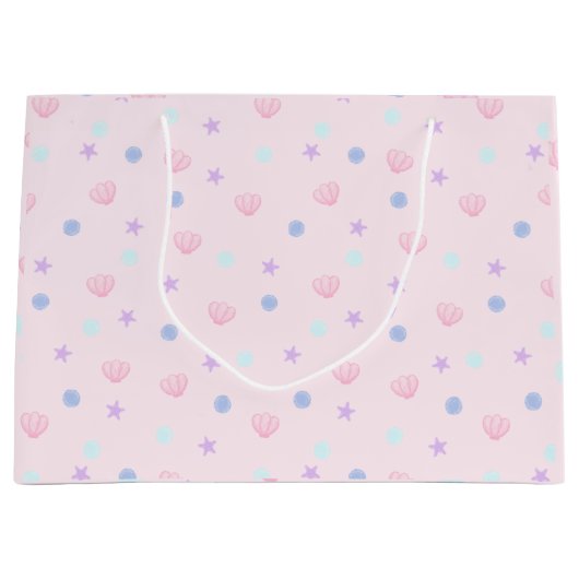 Niedliche Pastellrosa Muscheln Seesterne und Perle Große Geschenktüte (Vorderseite)