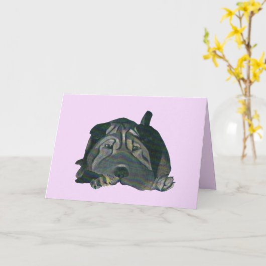 Niedliche Pastellschwarz-Chinesischer Shar-Pei-Gru Karte (Gelbe Blume)