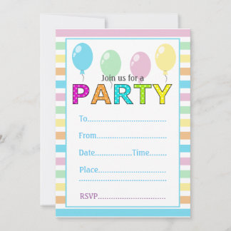 Niedliche Pastellstreifen und Balloons zum Geburts Einladung