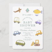 Niedliche Pastelwagen Flugzeug Rocket Baby Dusche Einladung (Vorderseite)