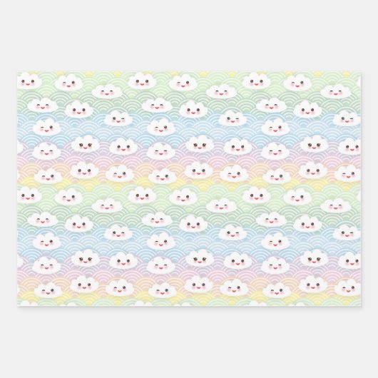 Niedliche Pastelwaves Kawaii Wolken Muster Geschenkpapier Set (Vorderseite 2)