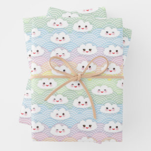 Niedliche Pastelwaves Kawaii Wolken Muster Geschenkpapier Set