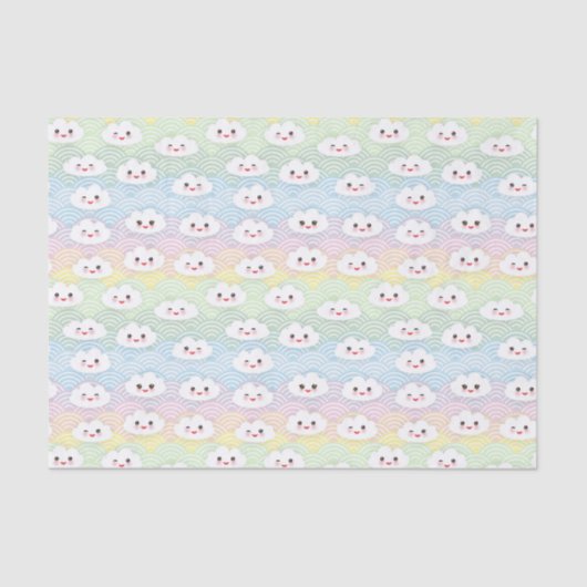 Niedliche Pastelwaves Kawaii Wolken Muster Seidenpapier (Vorderseite)