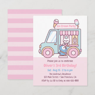 Niedliche Pastete Ice Creme LKW Kindergeburtstag P Einladung