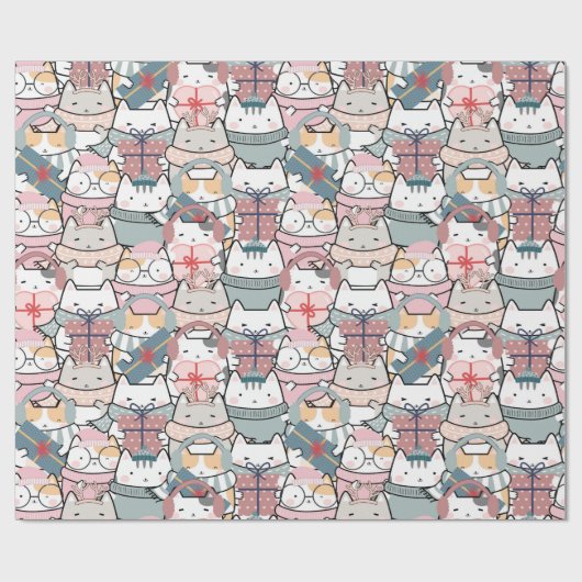 Niedliche Pastete Weihnachtskatzenverpackung Geschenkpapier (Flach)