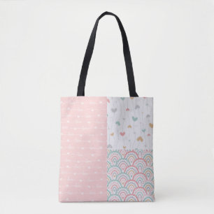Niedliche Patchwork-Liebe Herz-Rainbow-Tote-Beutel Tasche