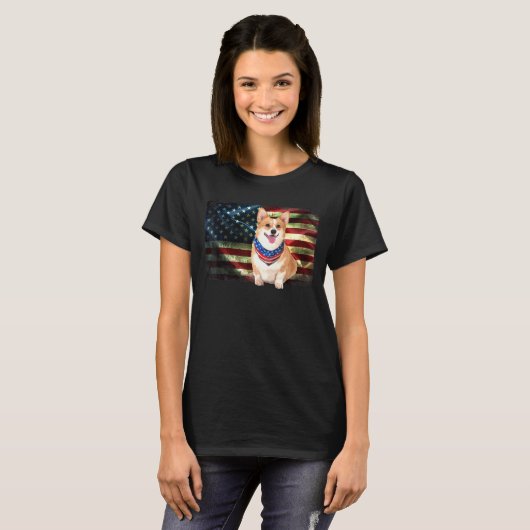 Niedliche Patriotic Corgi American Flag Hunde Männ T-Shirt (Vorne ganz)