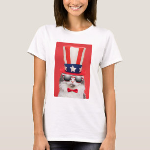 Niedliche Patriotische Amerikanische Katze T-Shirt