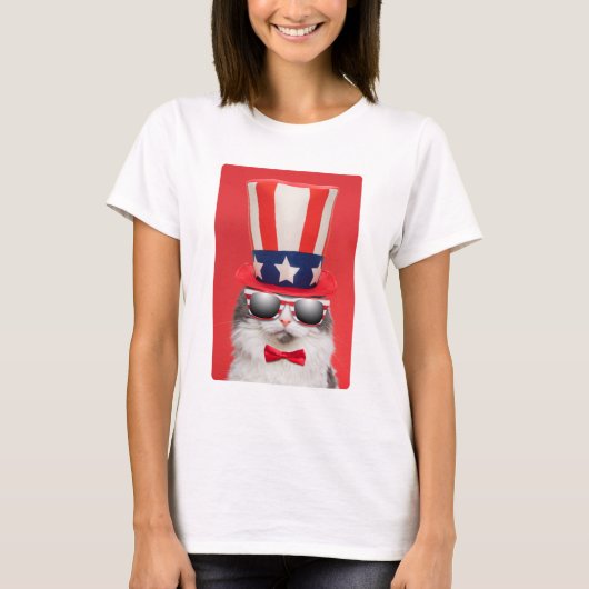 Niedliche Patriotische Amerikanische Katze T-Shirt (Vorderseite)