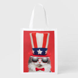Niedliche Patriotische Amerikanische Katze Wiederverwendbare Einkaufstasche