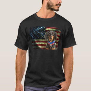 Niedliche Patriotische Dackel Amerikanische Flagge T-Shirt