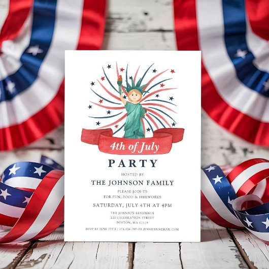 Niedliche Patriotische Freiheitsstatue 4. Juli Einladung
