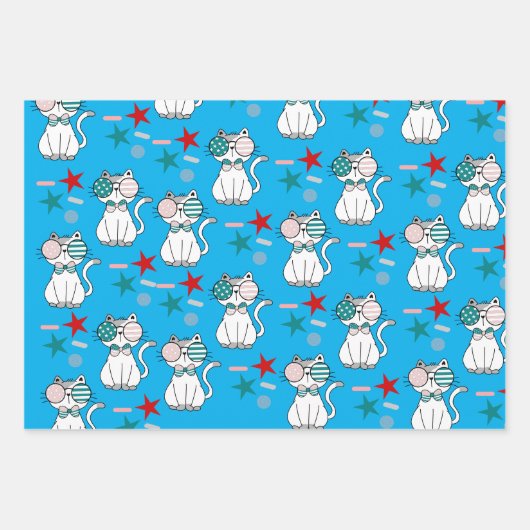 Niedliche Patriotische Katzen Sprinkles Sternenmus Geschenkpapier Set (Vorderseite 2)