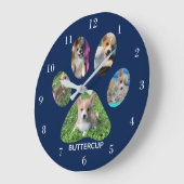 Niedliche Paw Print 5 Foto Dog Blau Große Wanduhr (Winkel)