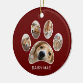 Niedliche Paw Print Pet Name Jahr FotoCollage Rot Keramik Ornament (Links)