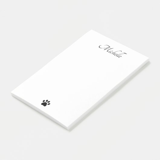 Niedliche Paw Prints Schwarz-weiß Personalisiert Post-it Klebezettel (angewinkelt)