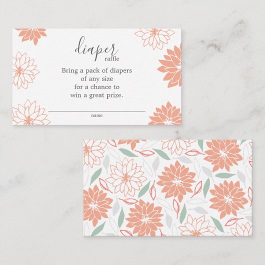 Niedliche Peach Floral Diaper Raffle Baby Dusche Begleitkarte (Vorne/Hinten)