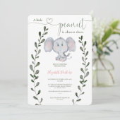 Niedliche Peanut-Elefant-Grünschrift Babydusche Einladung (Stehend Vorderseite)