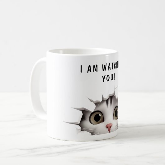Niedliche Peekkatze, die dir die sonnige Neuheit i Kaffeetasse (Vorderseite Links)
