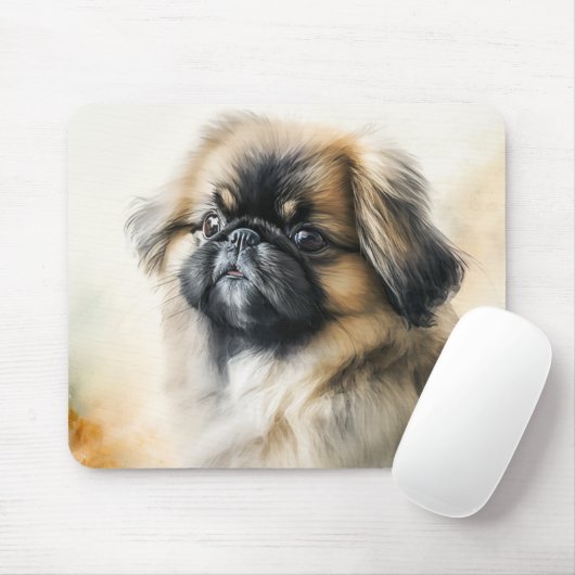 Niedliche Pekingese Welpe Aquarellmalerei Mousepad (Mit Mouse)