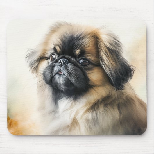 Niedliche Pekingese Welpe Aquarellmalerei Mousepad (Vorne)