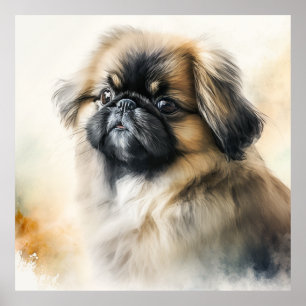 Niedliche Pekingese Welpe Aquarellmalerei Poster