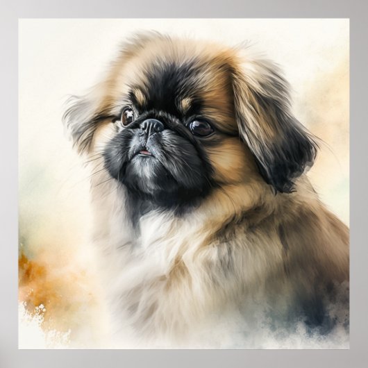 Niedliche Pekingese Welpe Aquarellmalerei Poster (Vorne)