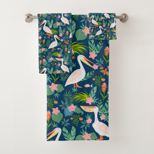 Niedliche pelikanische farbige tropische Blume Mus Badhandtuch Set (Insitu)