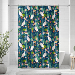 Niedliche pelikanische farbige tropische Blume Mus Duschvorhang