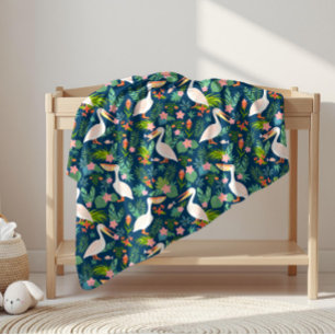 Niedliche pelikanische farbige tropische Blume Mus Fleecedecke